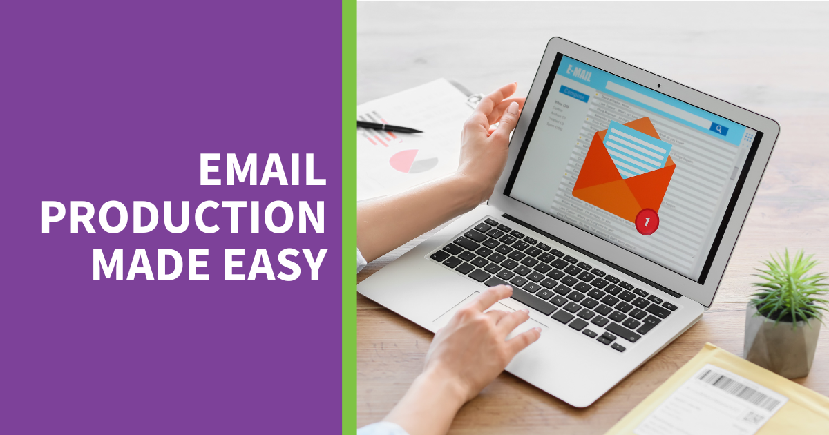 Hands using a laptop to manage email production with an easy-to-navigate interface on the screen, highlighting efficiency in email marketing.